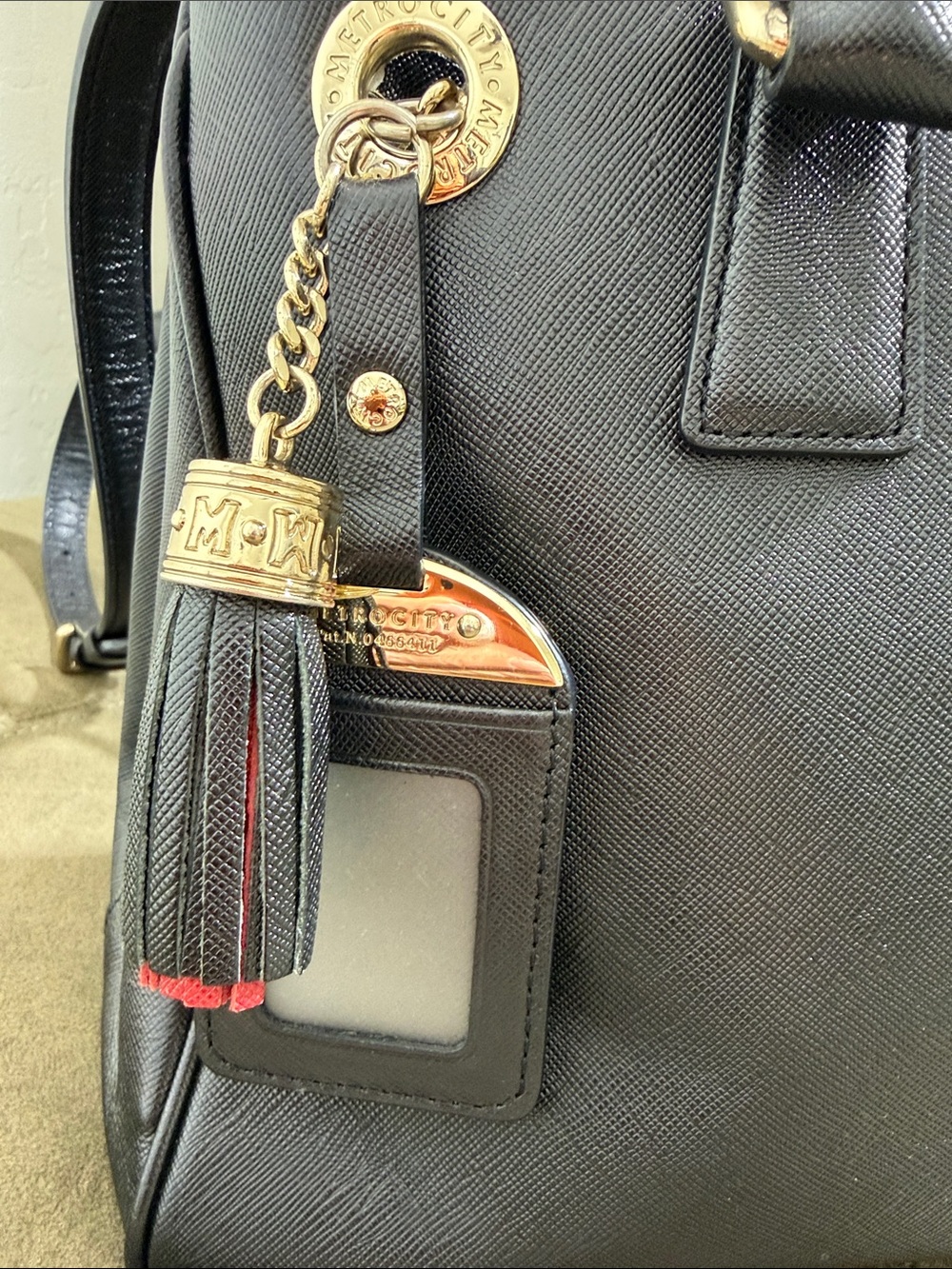 Lux Metrocity Black Saffiano Leather Structured Tote Bag Gold Hardware Vintage. - Picture 3 of 16